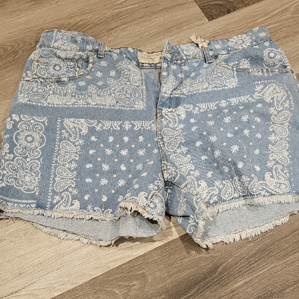 Light Blue Bandana Print Jean Shorts